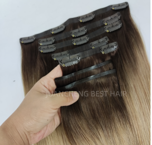 Cuticle Aligned Ombre Invisible Flat PU Clip Ins Seamless Clip On Extension